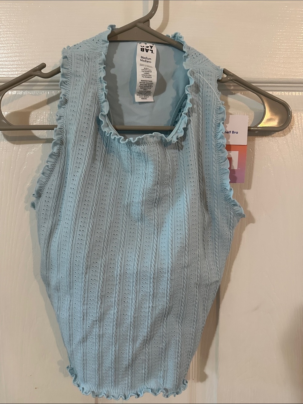 Joylab light blue ruffle built in bra tank top medium
